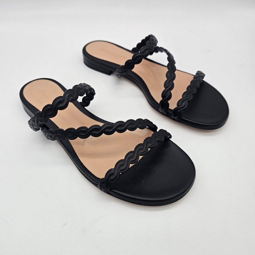 Gianvito Rossi Sandals Women Kay 05 Black Braided Nappa Leather Flat Slides SZ 6